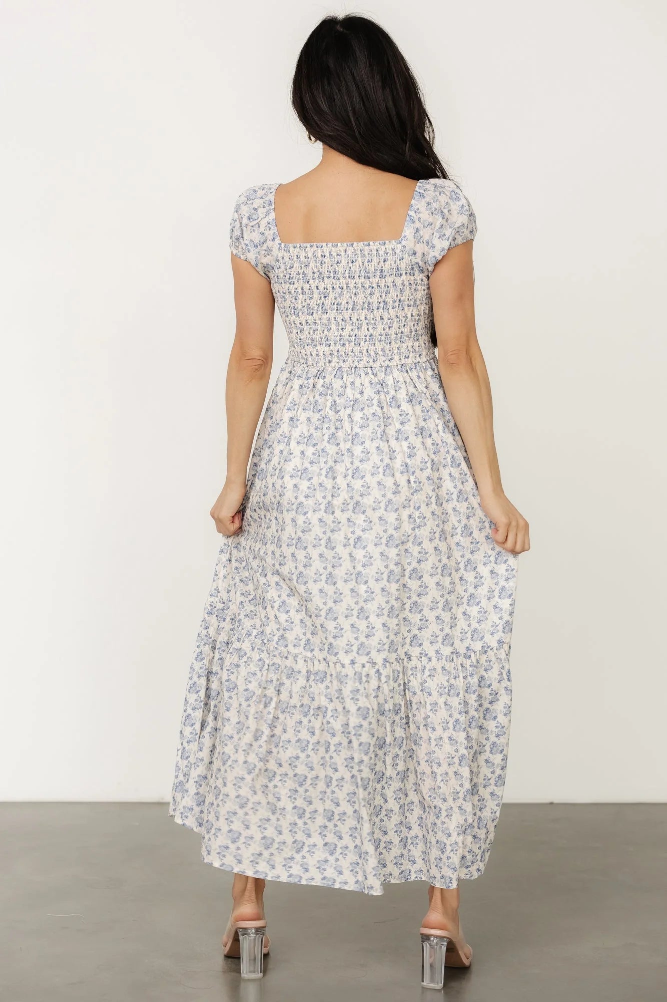 Haven Bow Dress | Ivory + Blue Floral