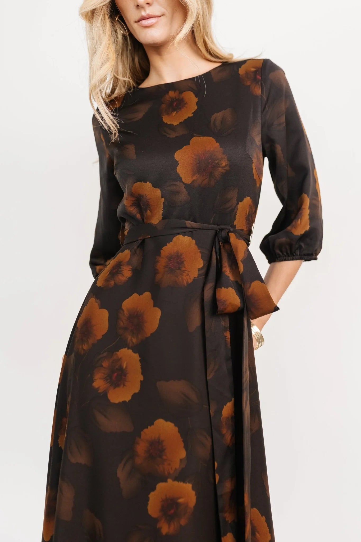 Paula Satin Maxi Dress | Deep Brown Floral