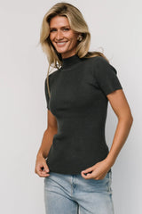 Edie Mock Neck Top | Deep Slate Blue