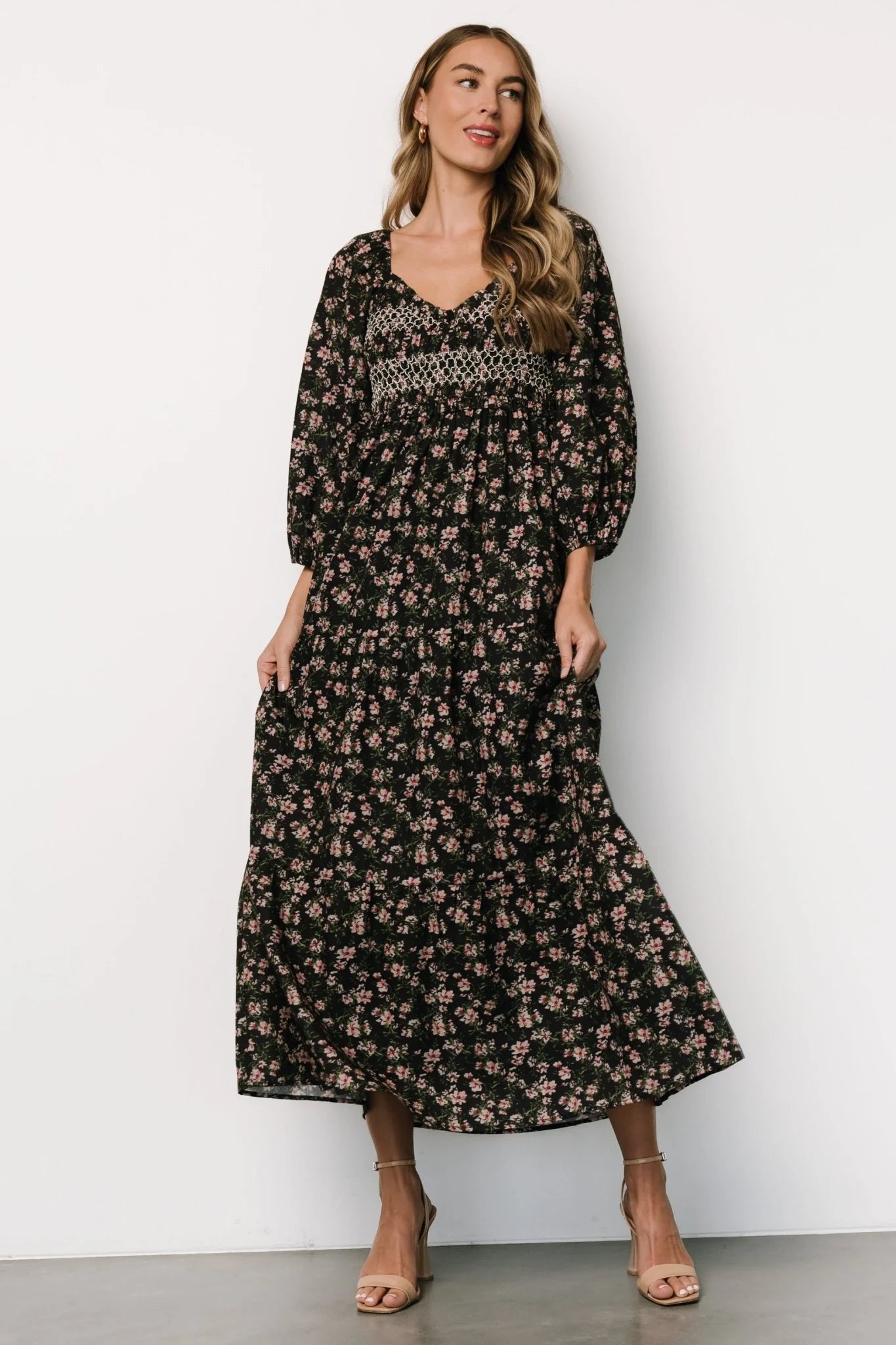 Louisa Smocked Maxi Dress | Black Floral
