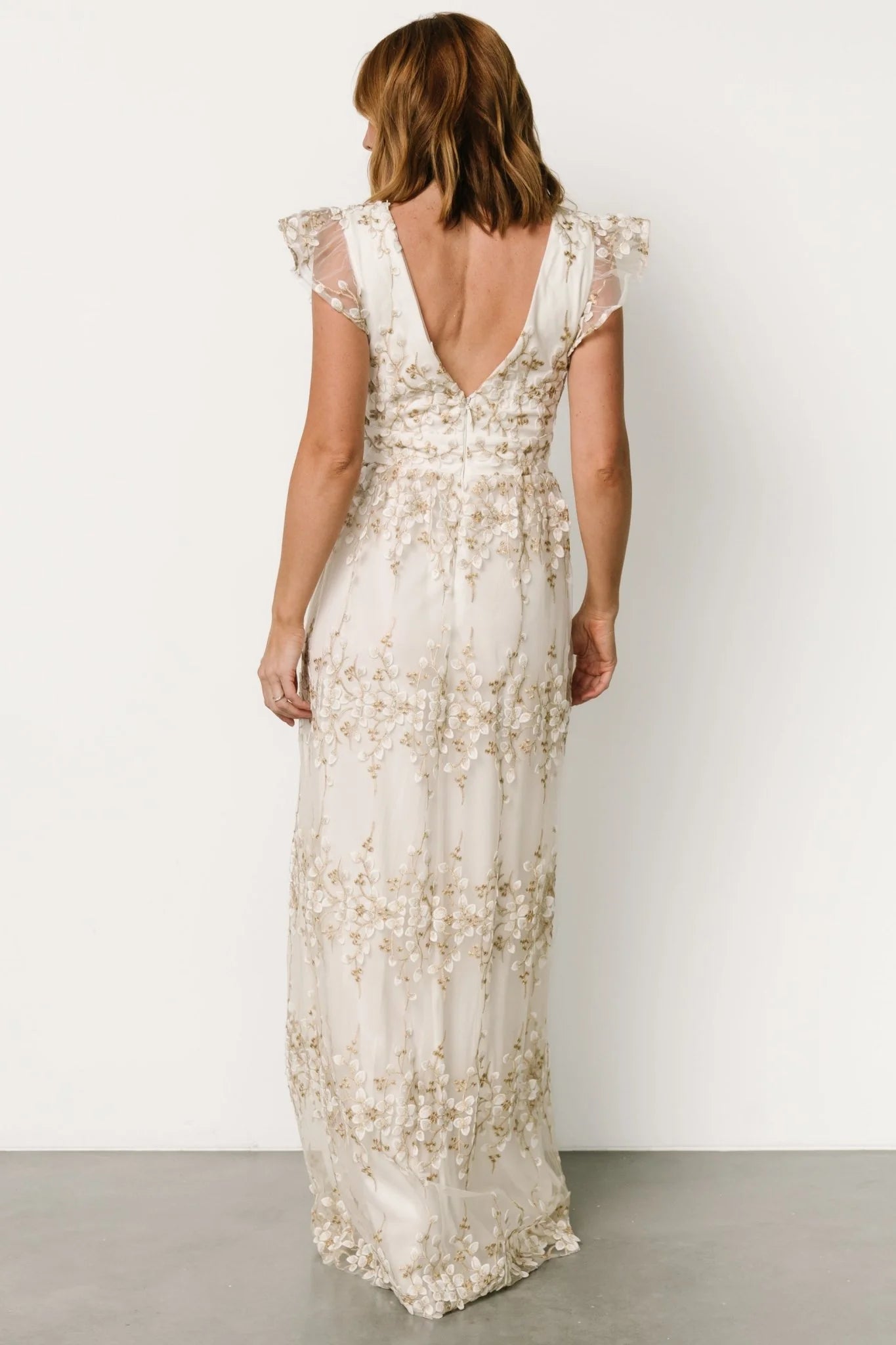 Eva Embroidered Maxi Dress | White + Gold