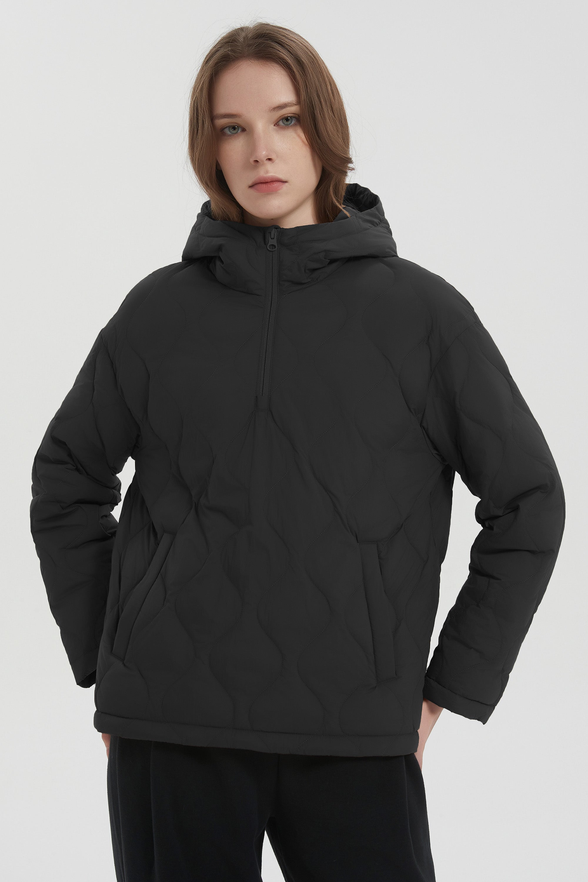 Down Puffer Jacket Half Zip Hoodies Coat