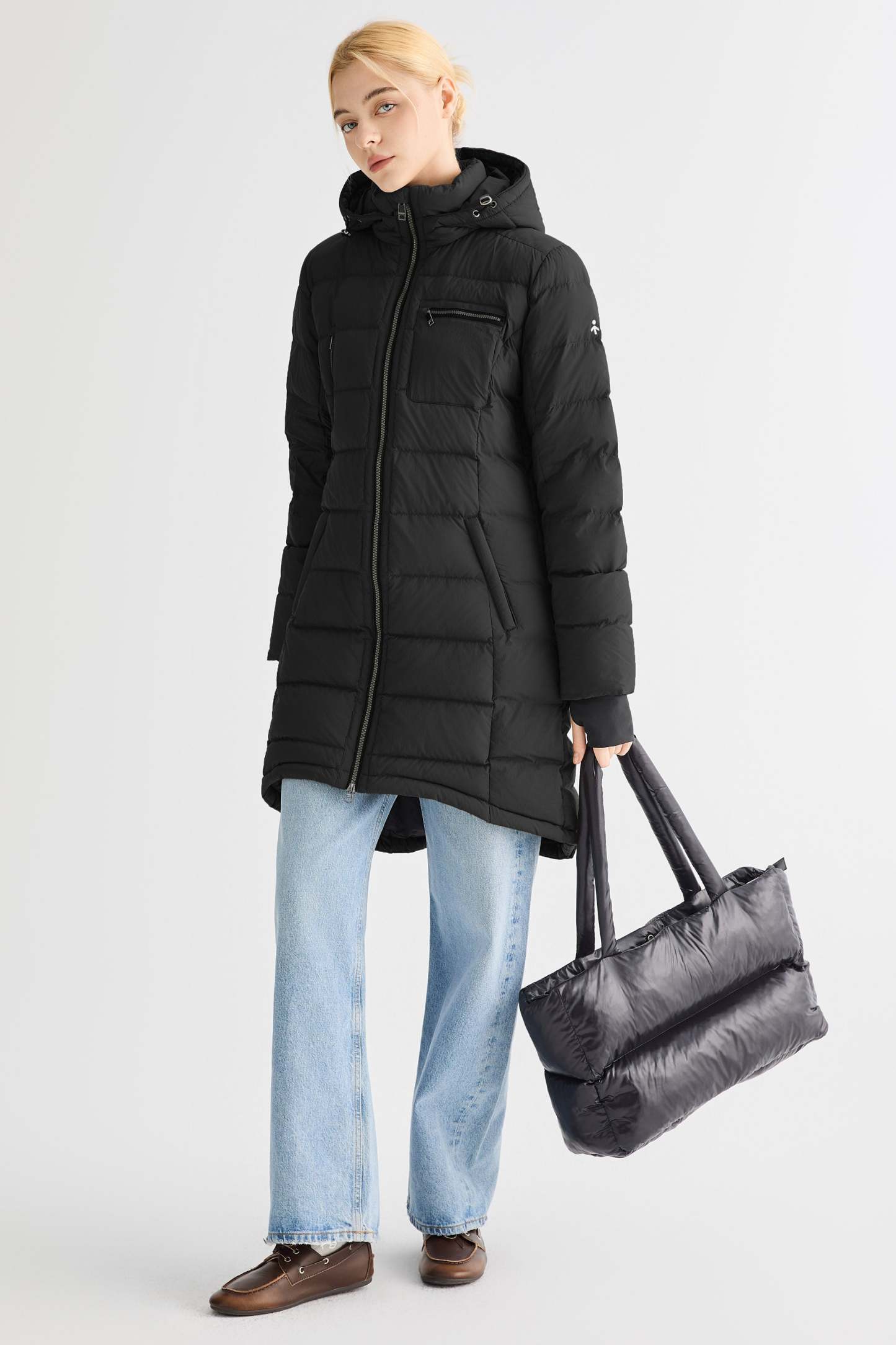 Slant Pocket Zip up Puffer Down Coat