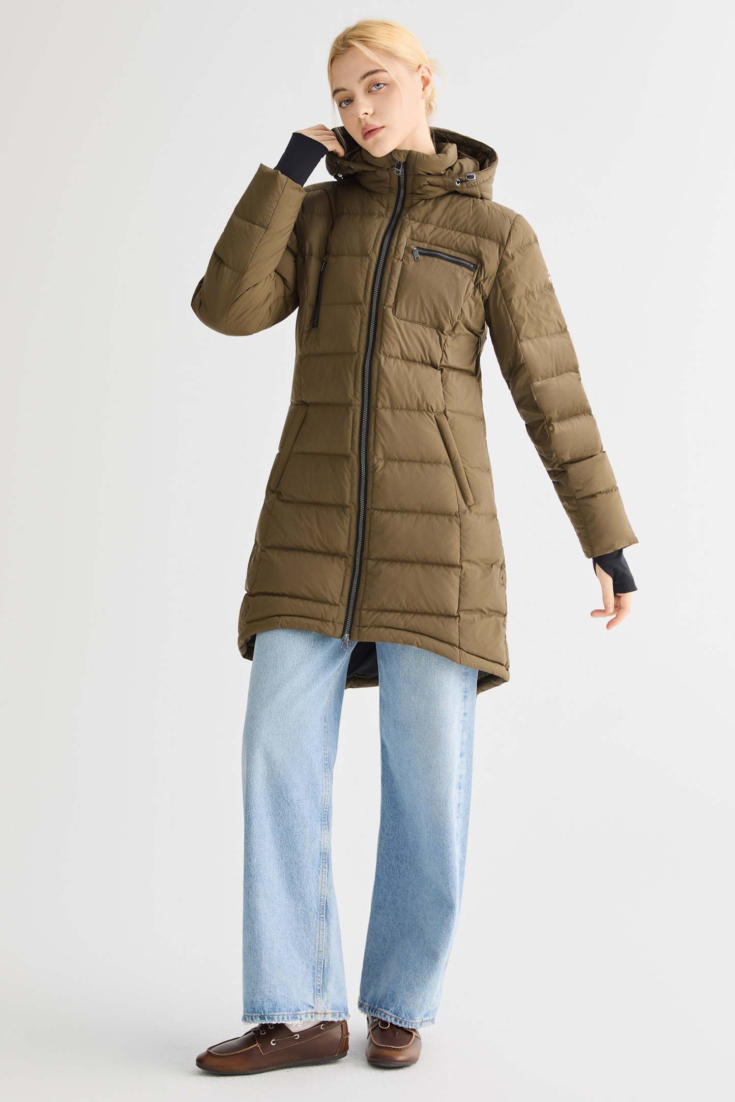 Slant Pocket Zip up Puffer Down Coat