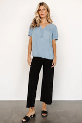 Dori Button Top | Washed Blue
