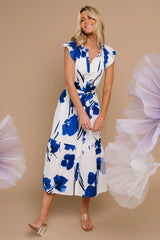 Blakely Button Dress | White + Cobalt