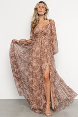 Katara Tulle Maxi Dress | Mocha Floral