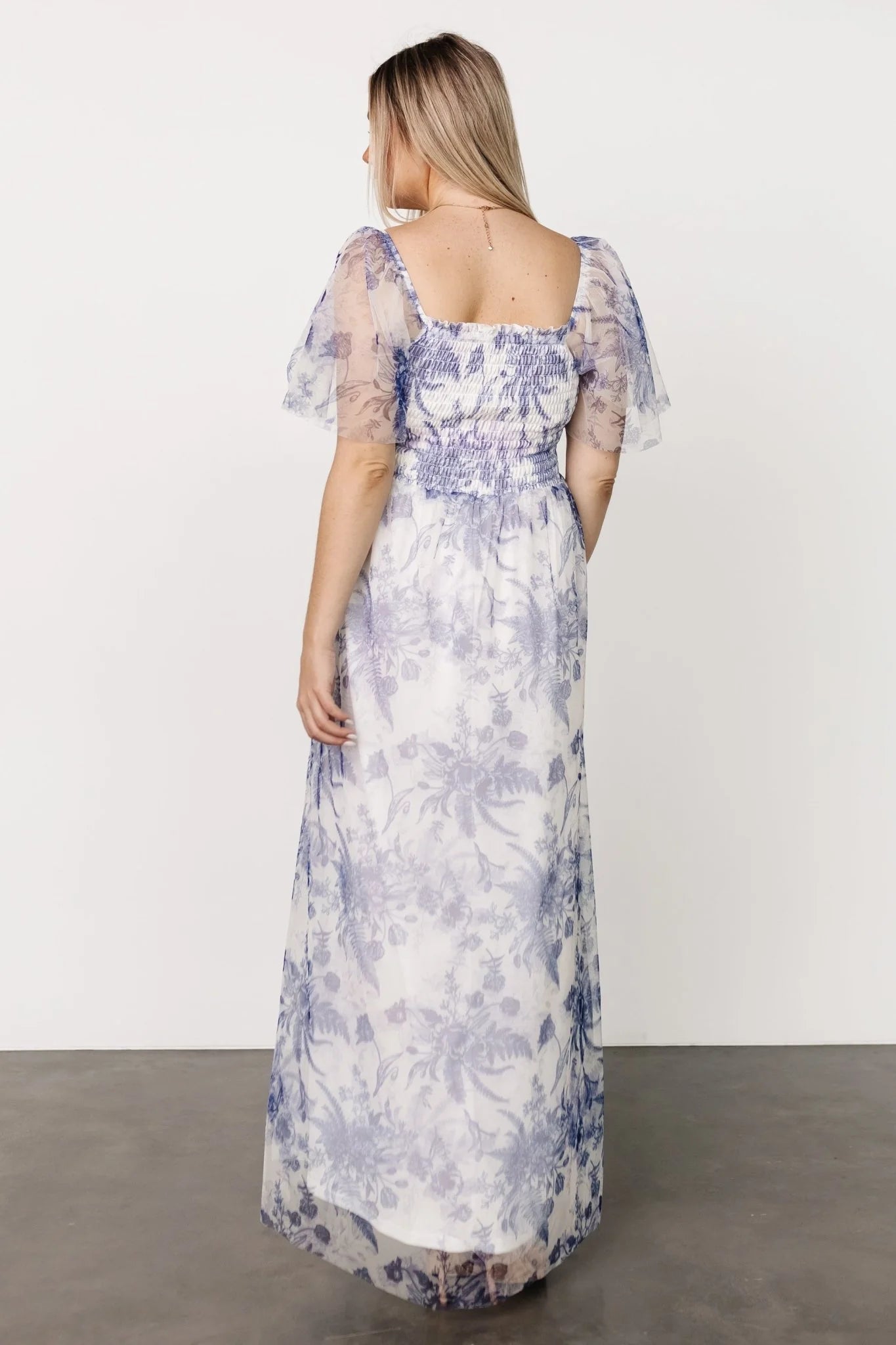 Cassandra Tulle Maxi Dress | Blue + White Floral