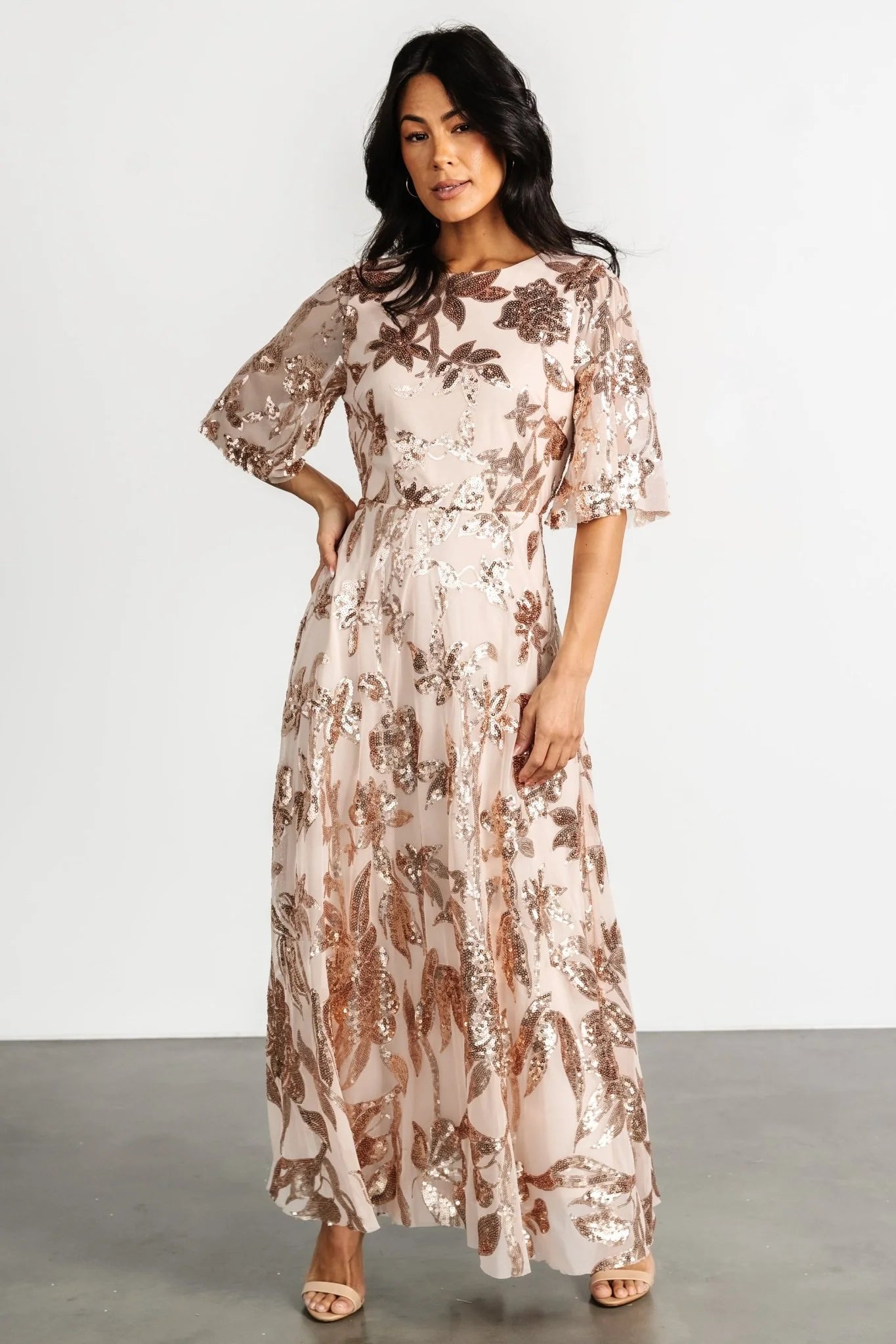 Lucy Sequin Dress | Rose Gold