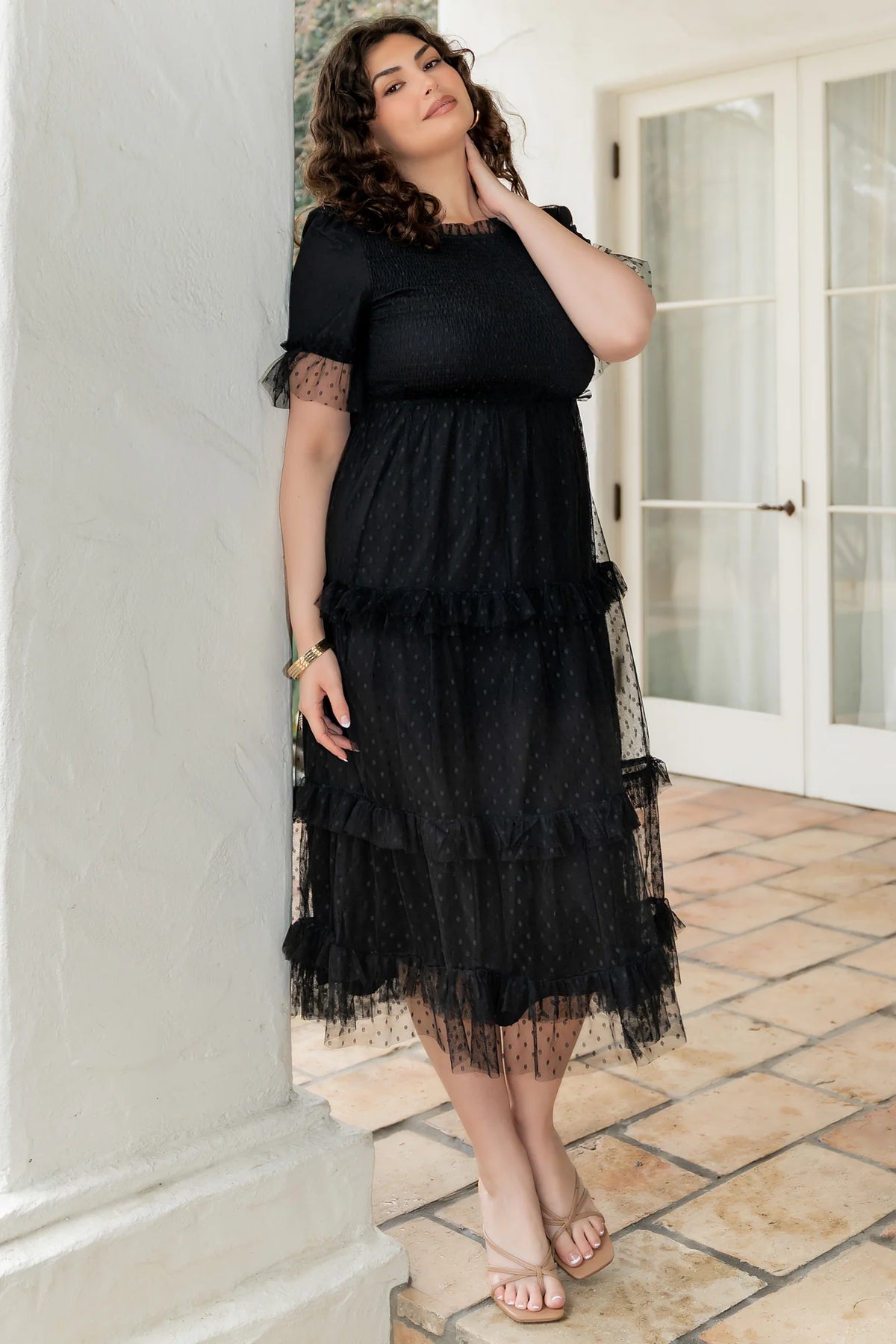 Lysandra Smocked Dot Dress | Black