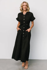 Aizey Button Up Maxi Dress | Black