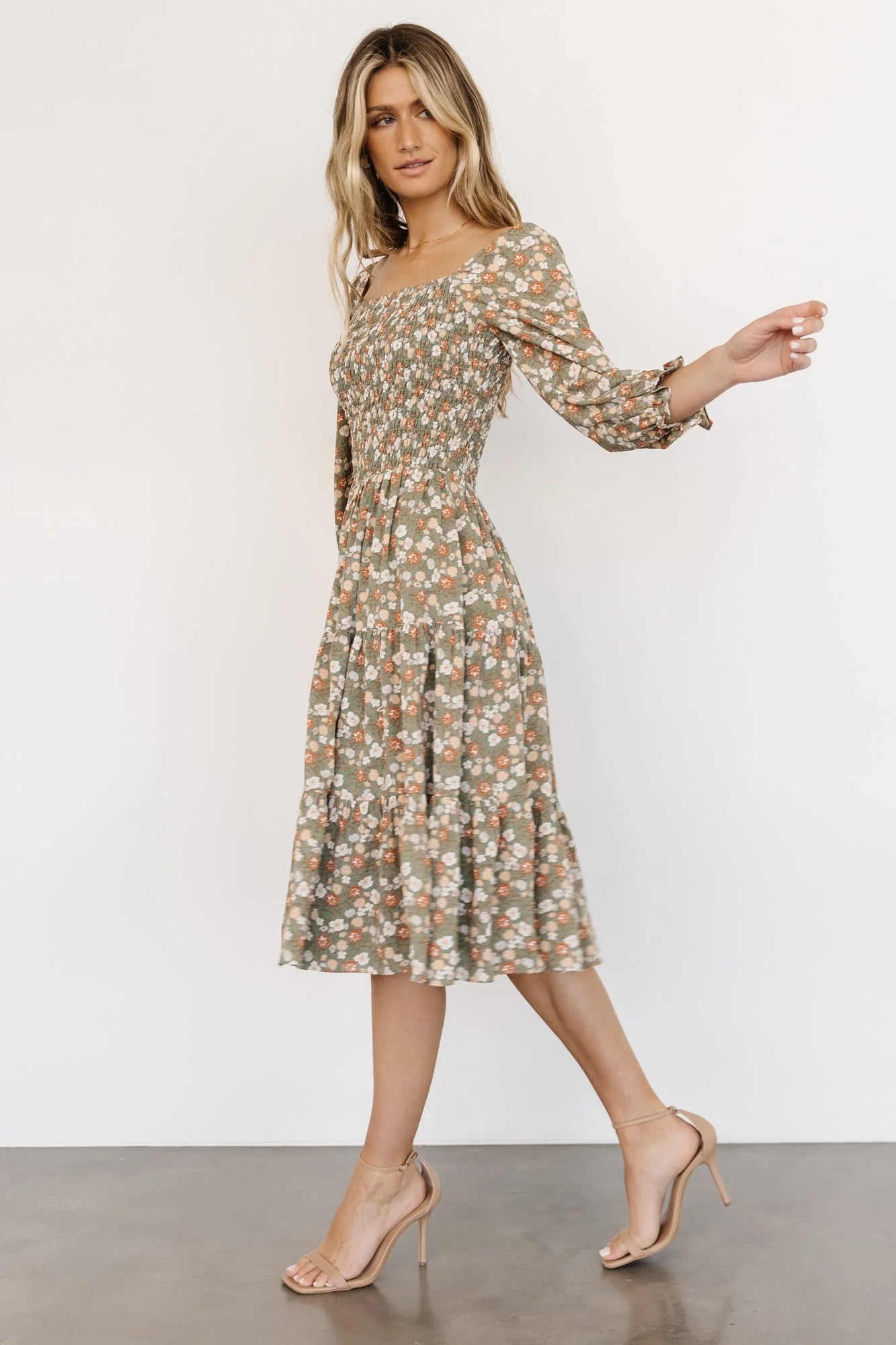Marta Smocked Midi Dress | Dusty Olive Floral