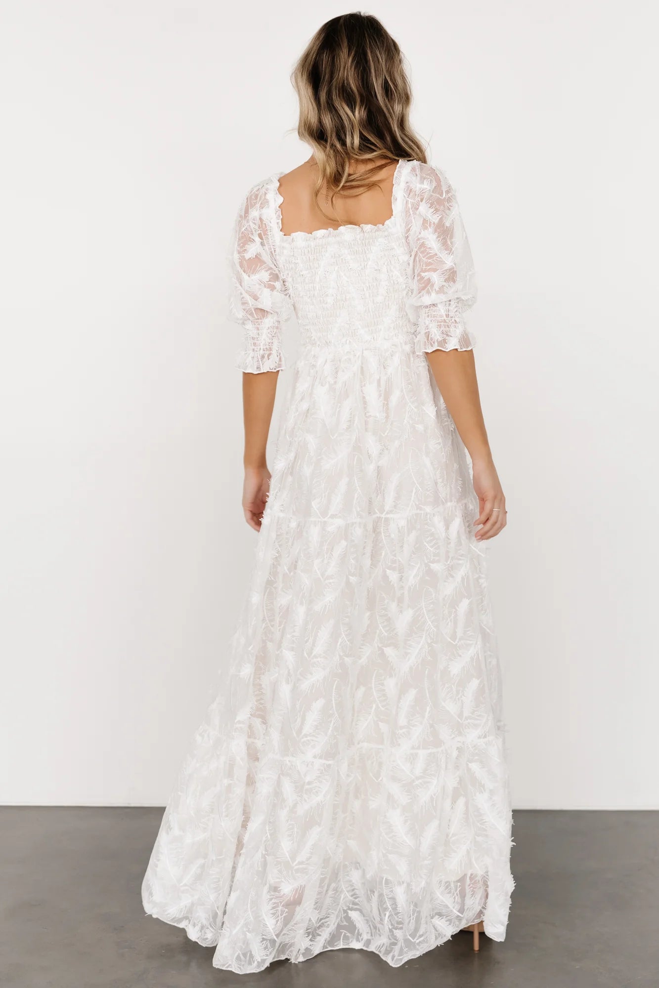 Paloma Smocked Feather Maxi Dress | Off White