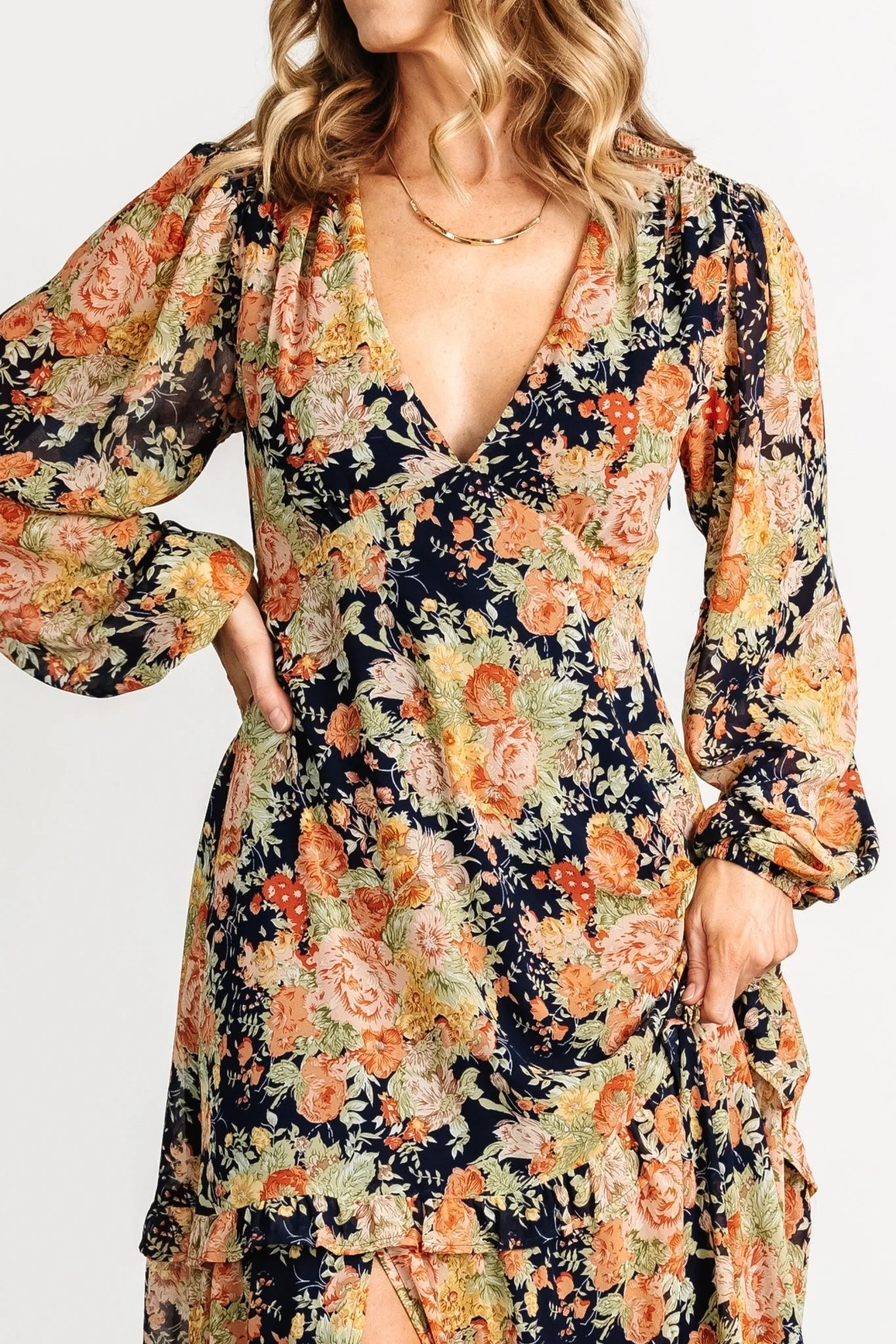 Bowman Deep V Maxi Dress | Navy Floral