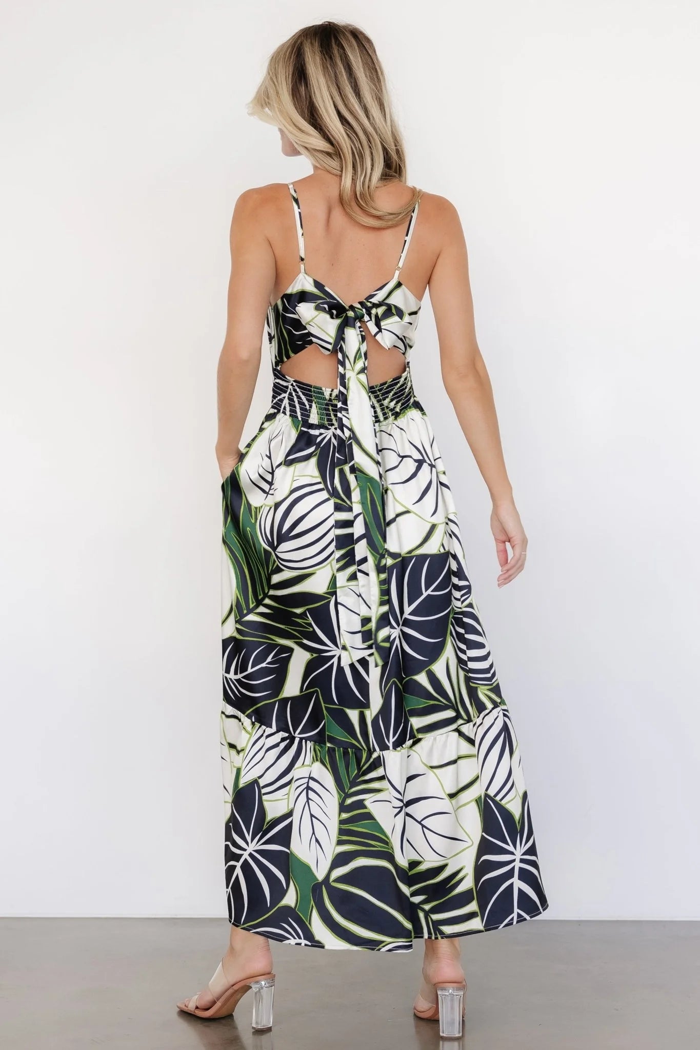 Norita Tie Back Tank Dress | Black + Green Print