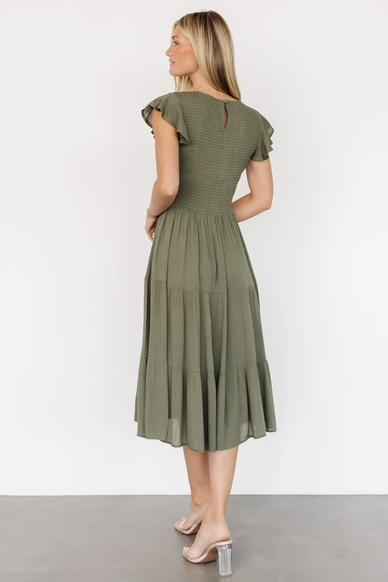 Loretta Smocked Midi Dress | Dark Sage