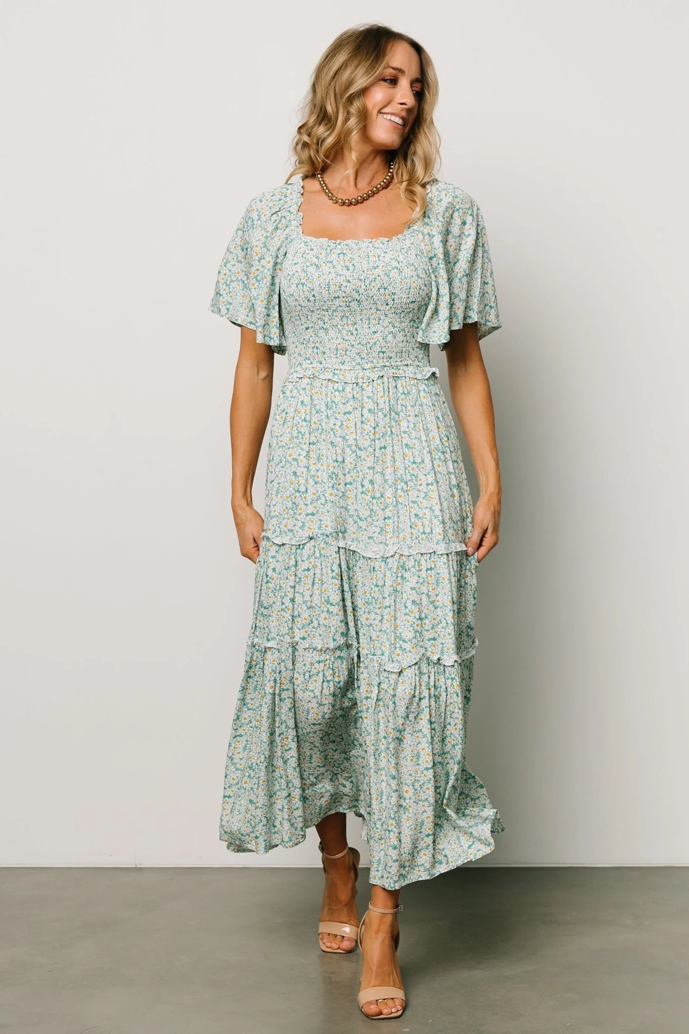 Regina Smocked Maxi Dress | Green Floral