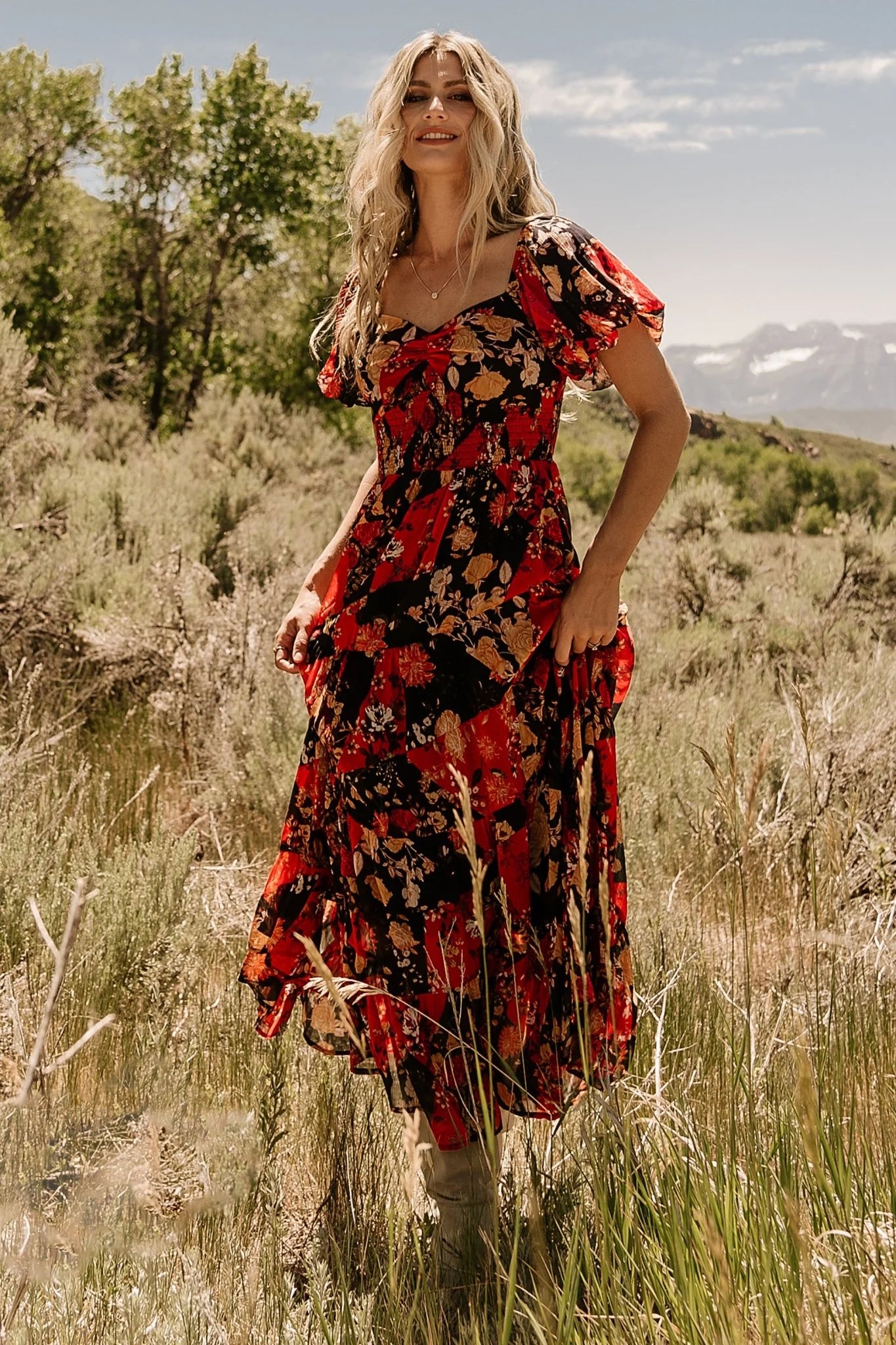 Suzy Maxi Dress | Black + Red Multi