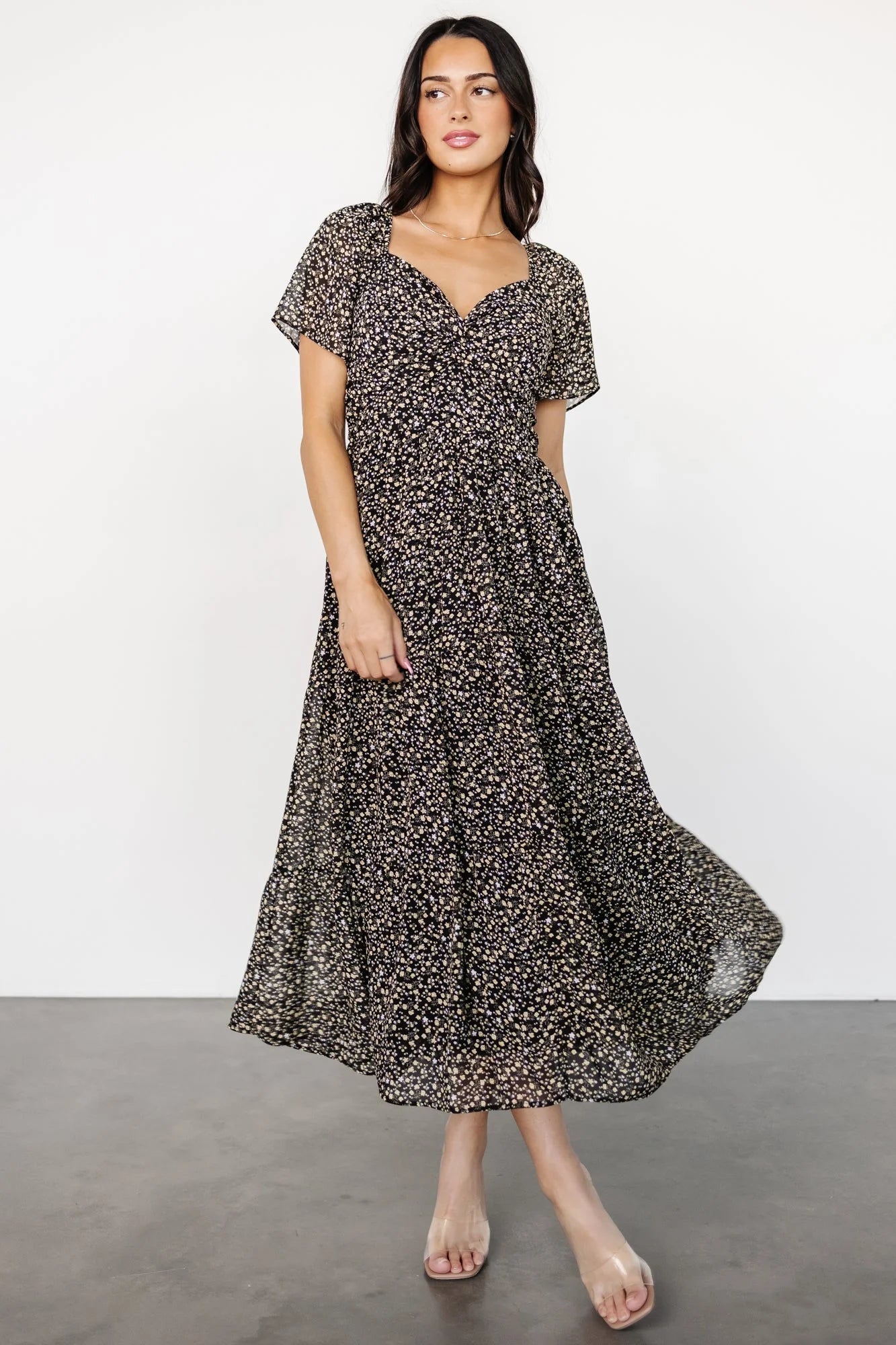 Emiliana Dress | Black + Gold Floral