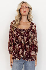 Fenna Smocked Top | Burgundy Floral