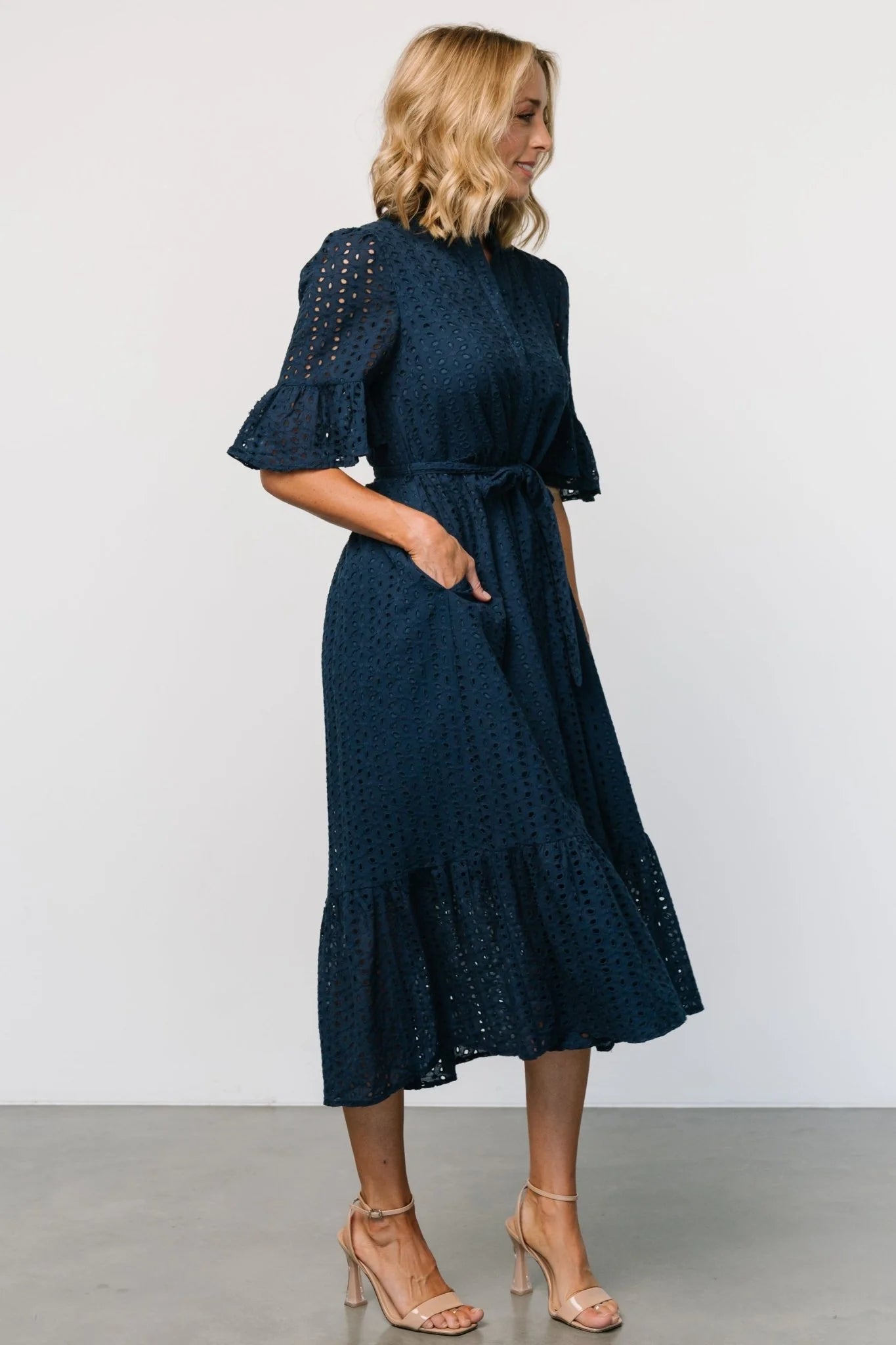 Virginia Eyelet Midi Dress | Navy