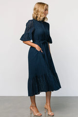 Virginia Eyelet Midi Dress | Navy