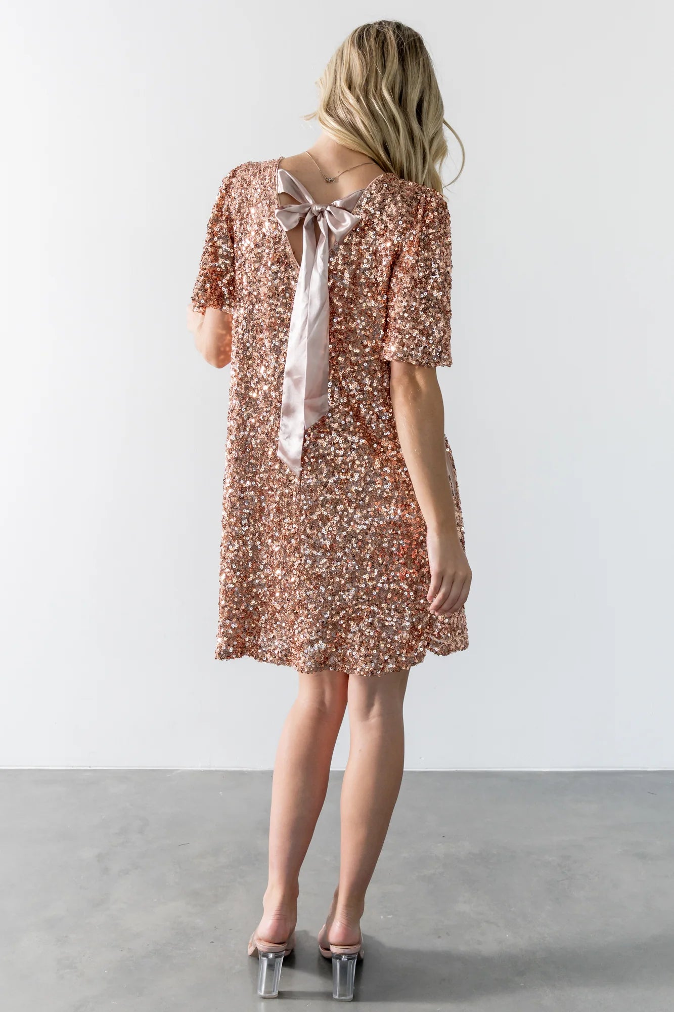 Asta Sequin Shift Dress | Rose Gold
