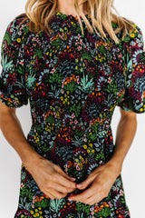 Lena Tiered Midi Dress | Black Multi Floral