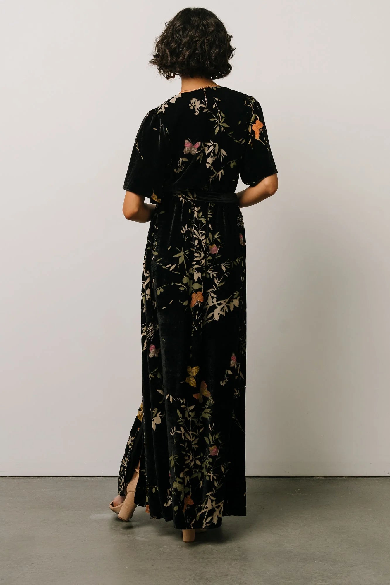 Uma Velvet Maxi Dress | Black Butterfly Print