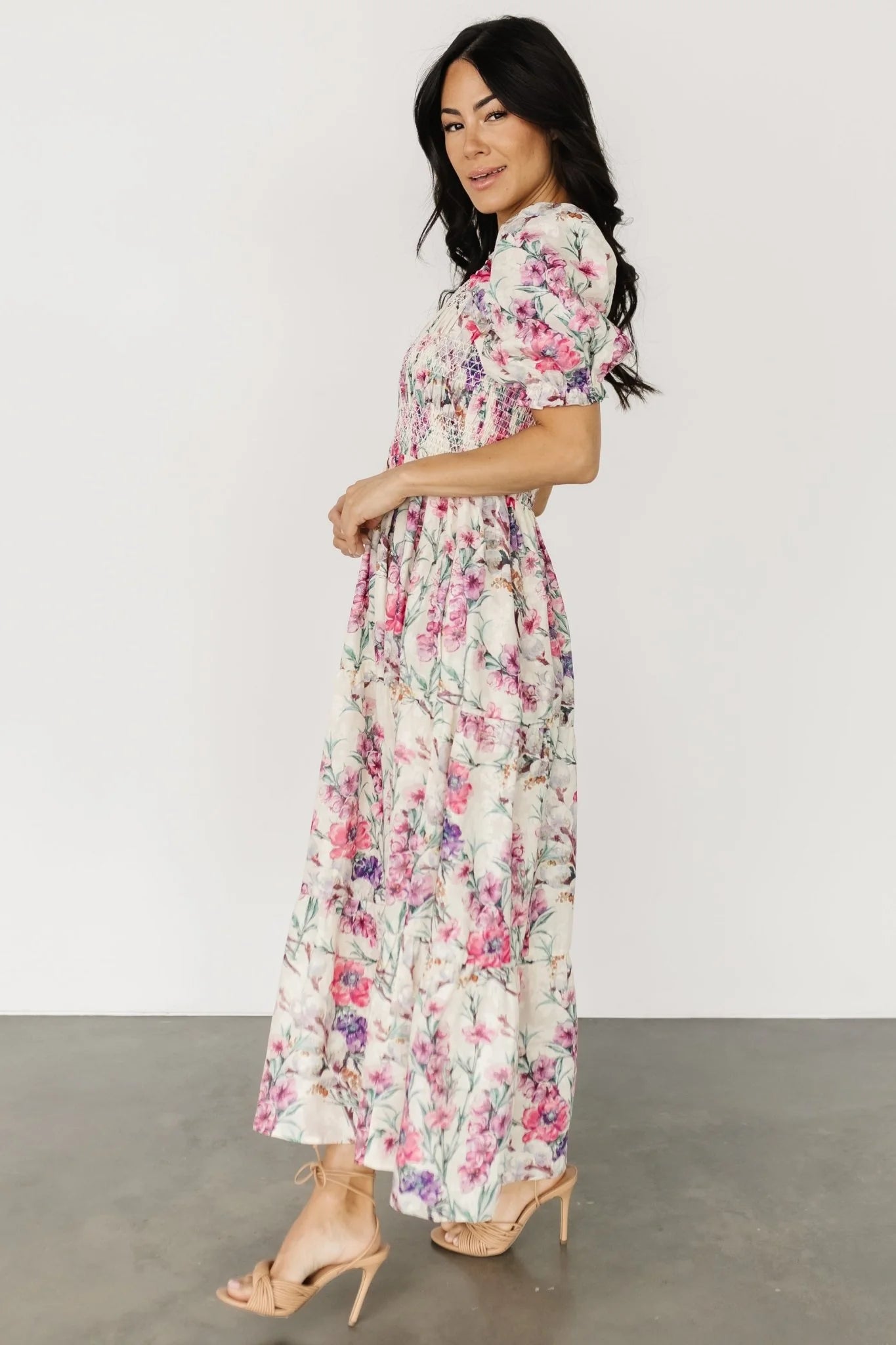 Tulsa Smocked Dress | Cream + Pink