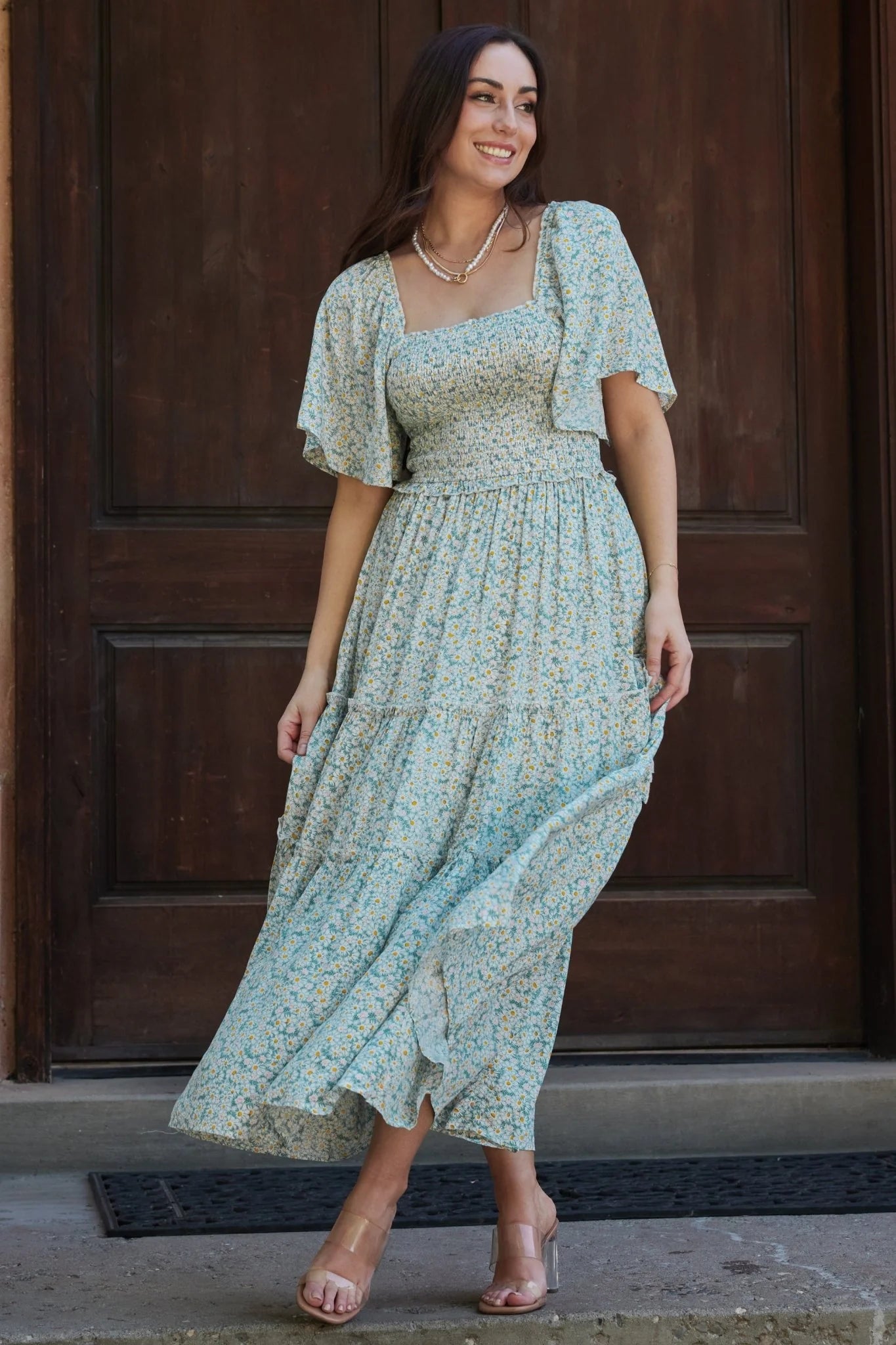 Regina Smocked Maxi Dress | Green Floral
