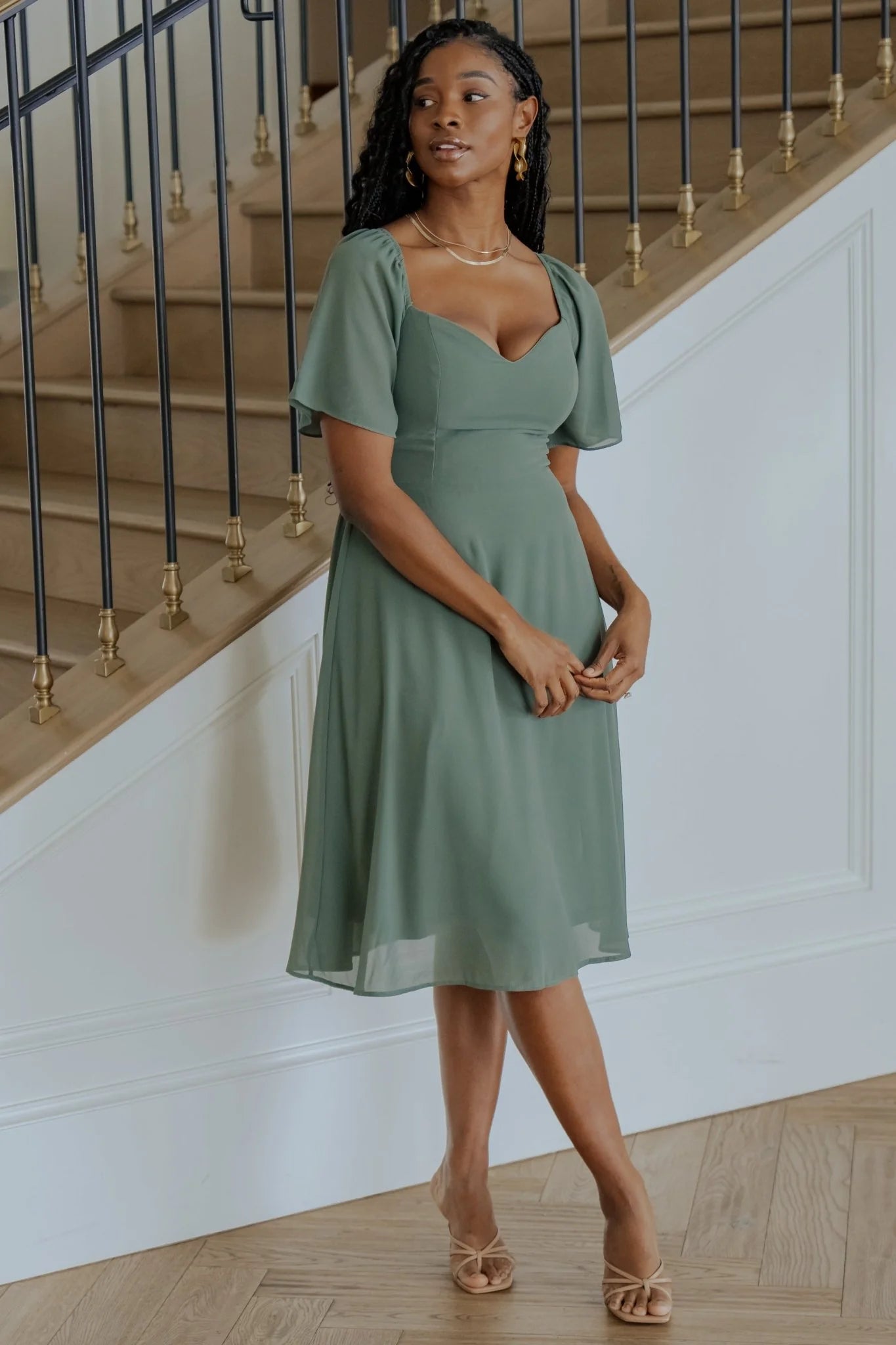 Colette Sweetheart Midi Dress | Dark Sage