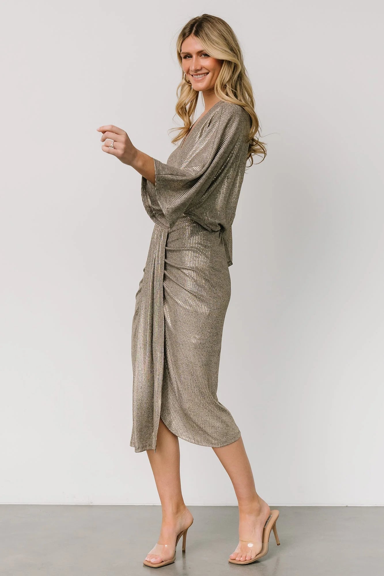 Ciara Ruched Midi Dress | Silver Metallic