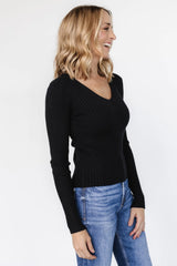 Adrian Ribbed Sweater Top | Black