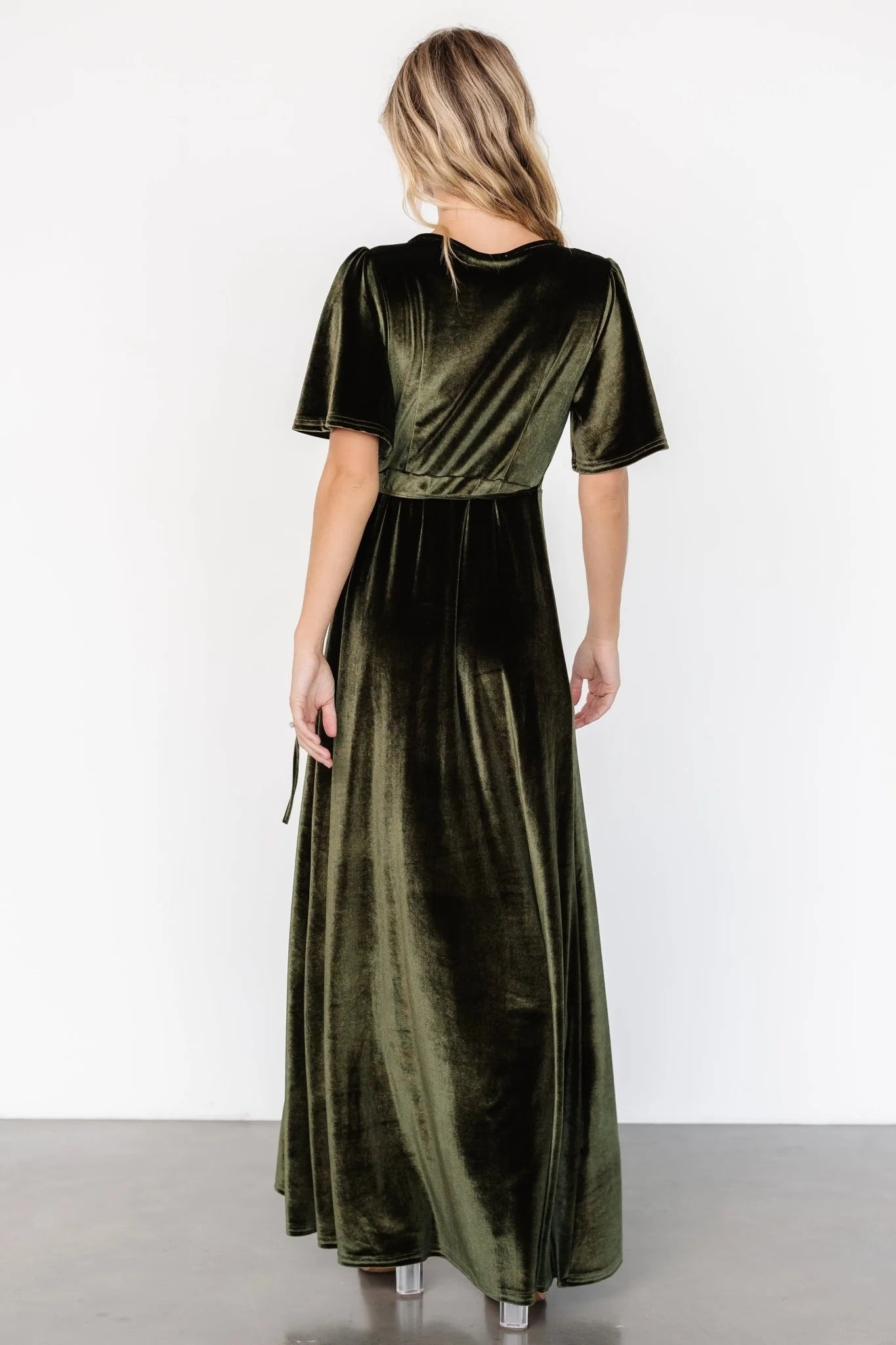 Katelyn Velvet Maxi Wrap Dress | Dark Olive