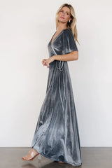 Katelyn Velvet Maxi Wrap Dress | Dusty Blue