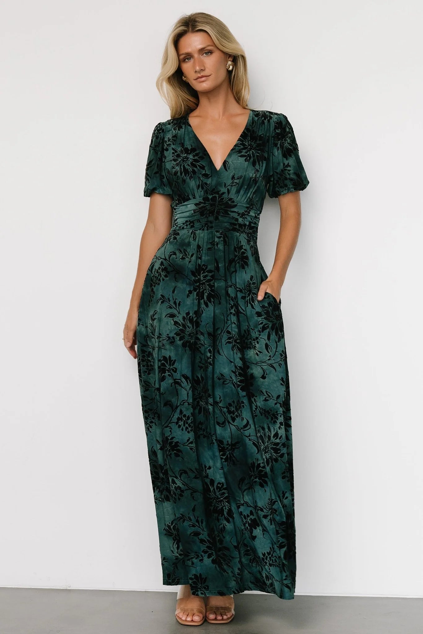 Leslie Velvet Maxi Dress | Jade + Black