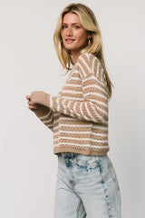 Dawn Open Knit Top | Taupe + Ivory