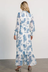 Luciana Maxi Dress | Off White + Blue