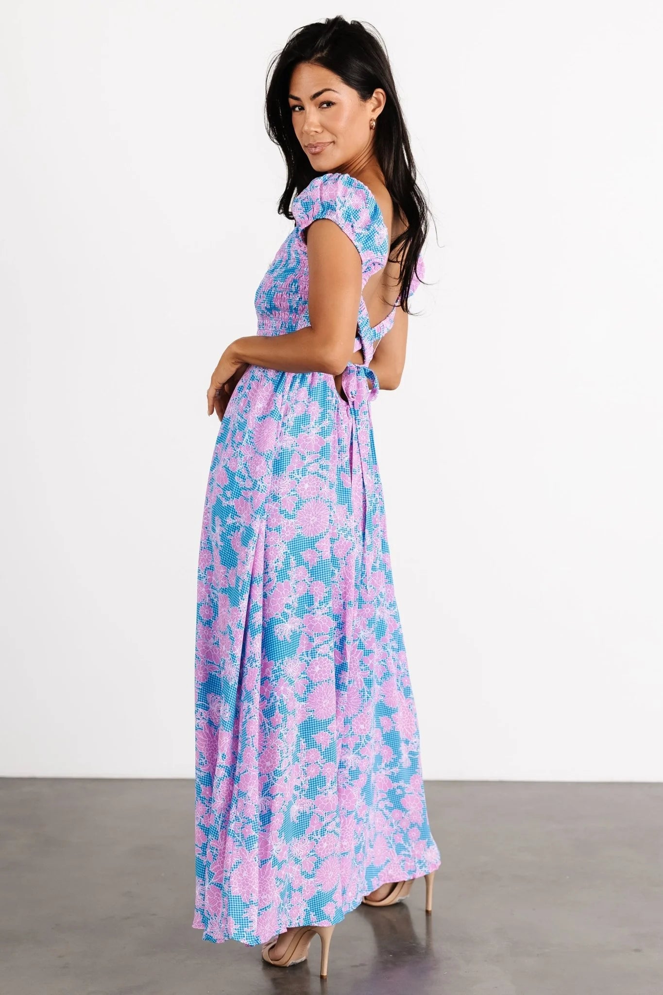 Tabitha Open Back Maxi Dress | Blue + Pink