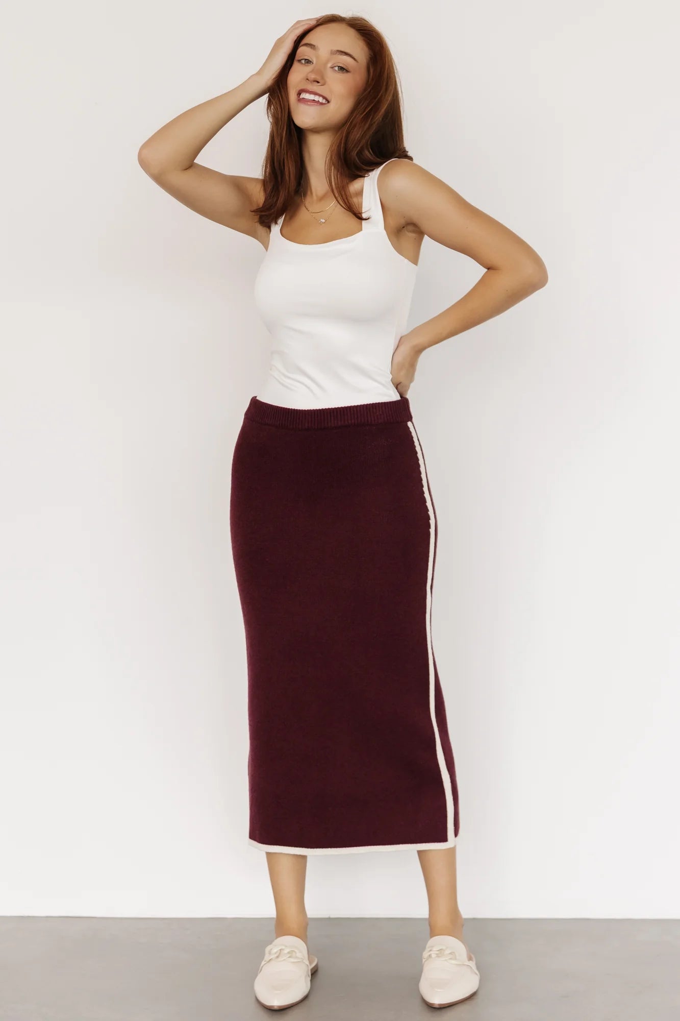 Ava Knit Midi Skirt | Wine