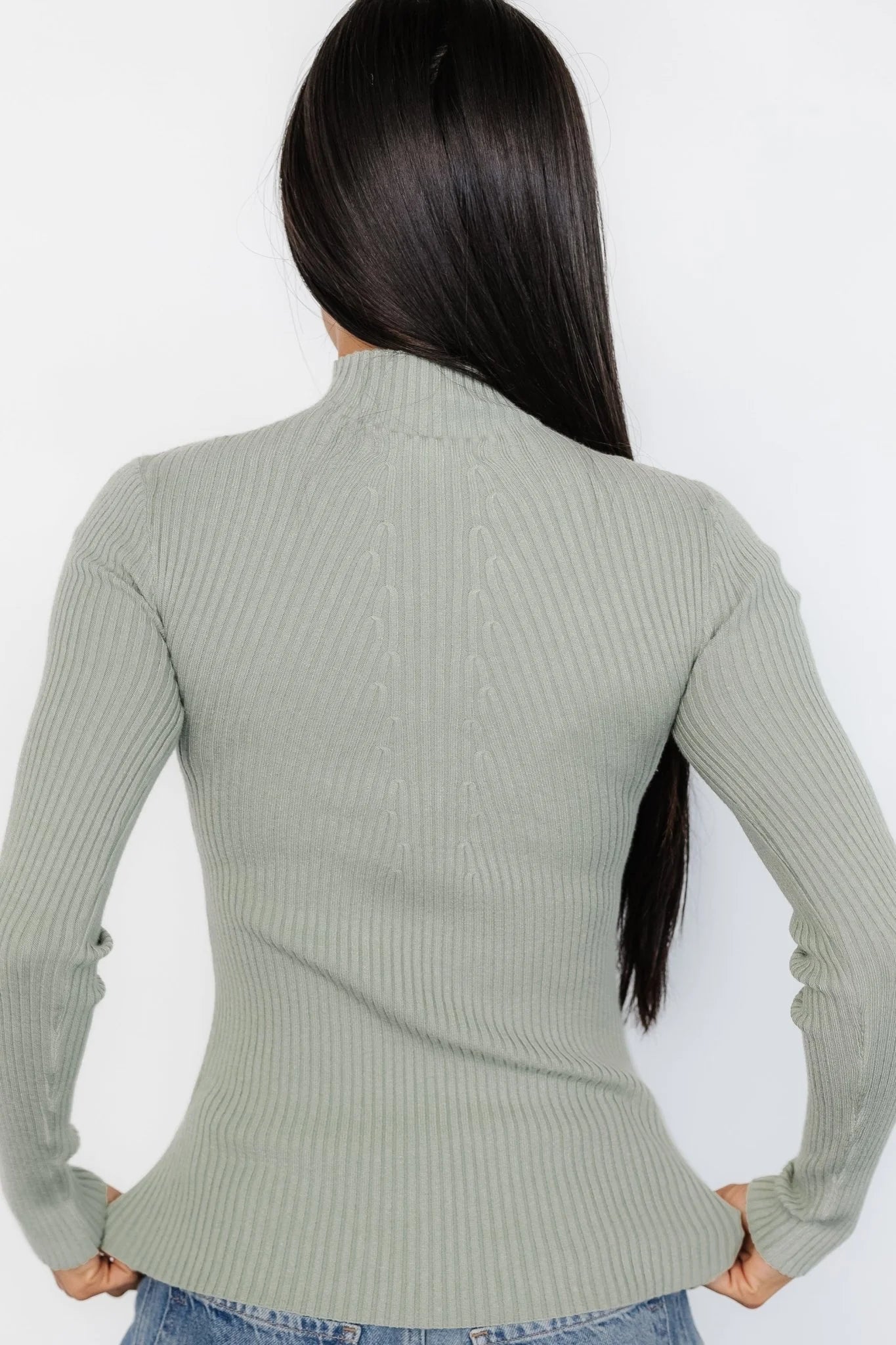 Ari Ribbed Long Sleeve Top | Sage