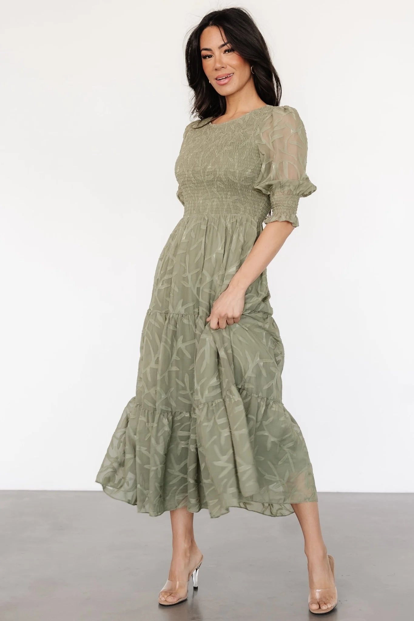 Nellie Smocked Midi Dress | Sage Green