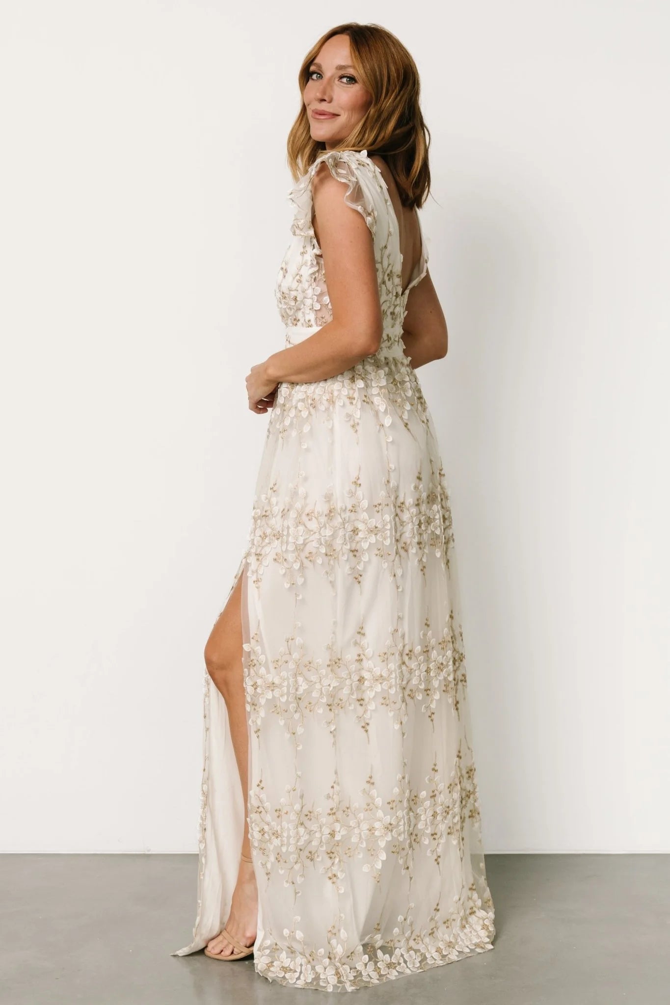 Eva Embroidered Maxi Dress | White + Gold