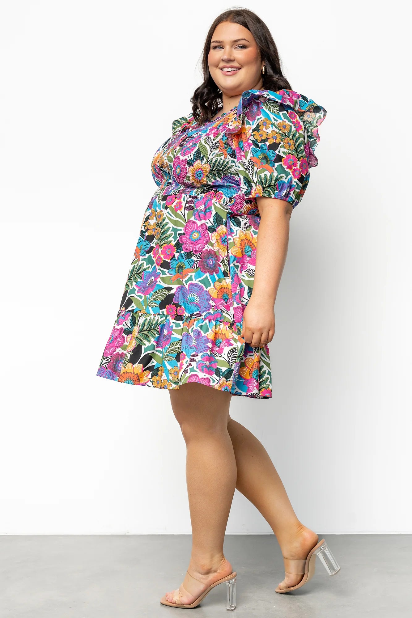 Kyrie Puff Sleeve Short Dress | White Multi