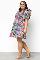 Kyrie Puff Sleeve Short Dress | White Multi