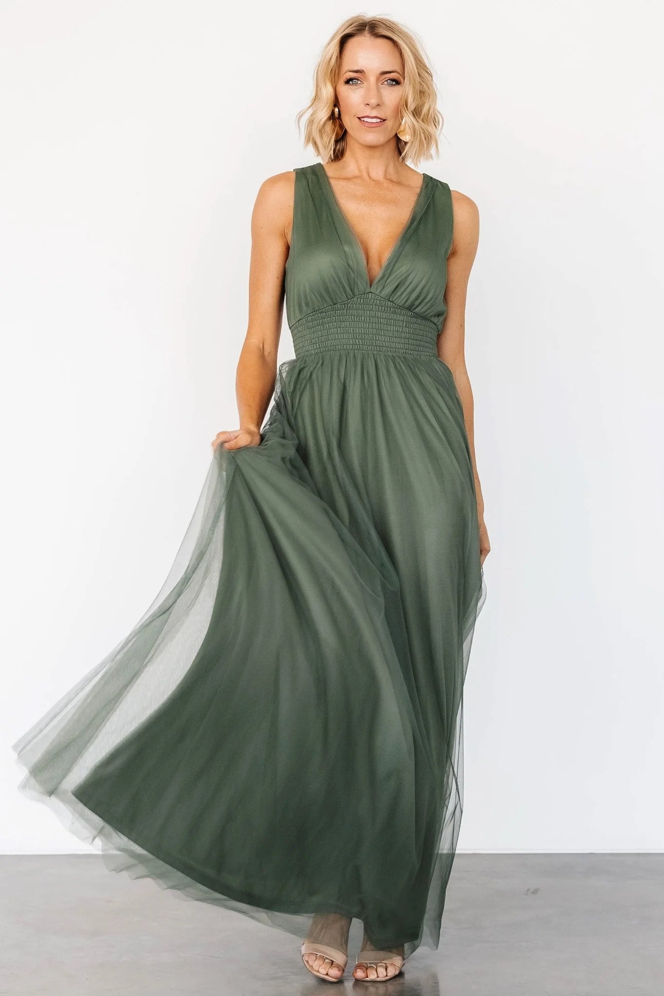 Kamila Tulle Maxi Dress | Dark Sage