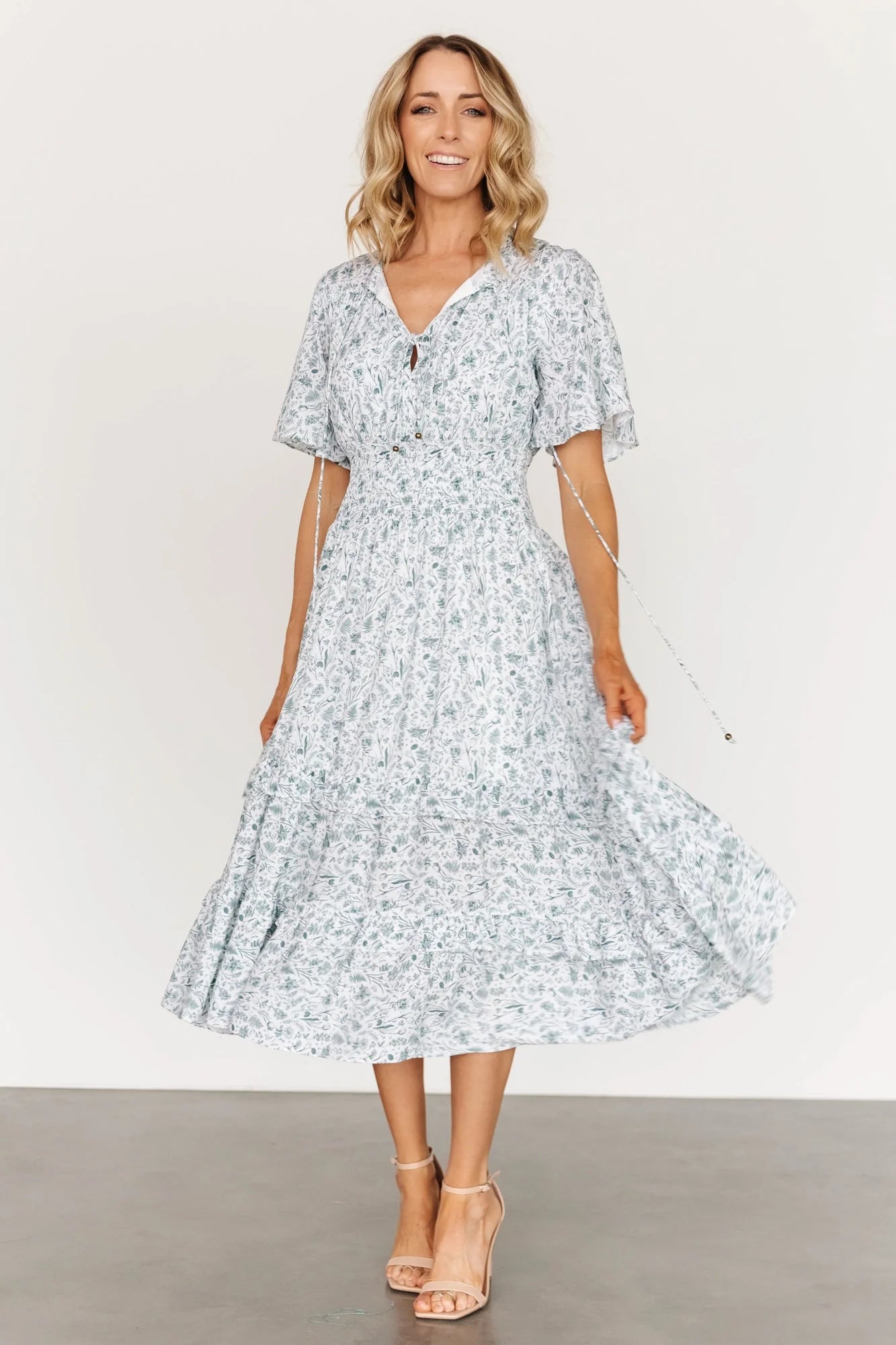 Spell Boho Midi Dress | White + Sage