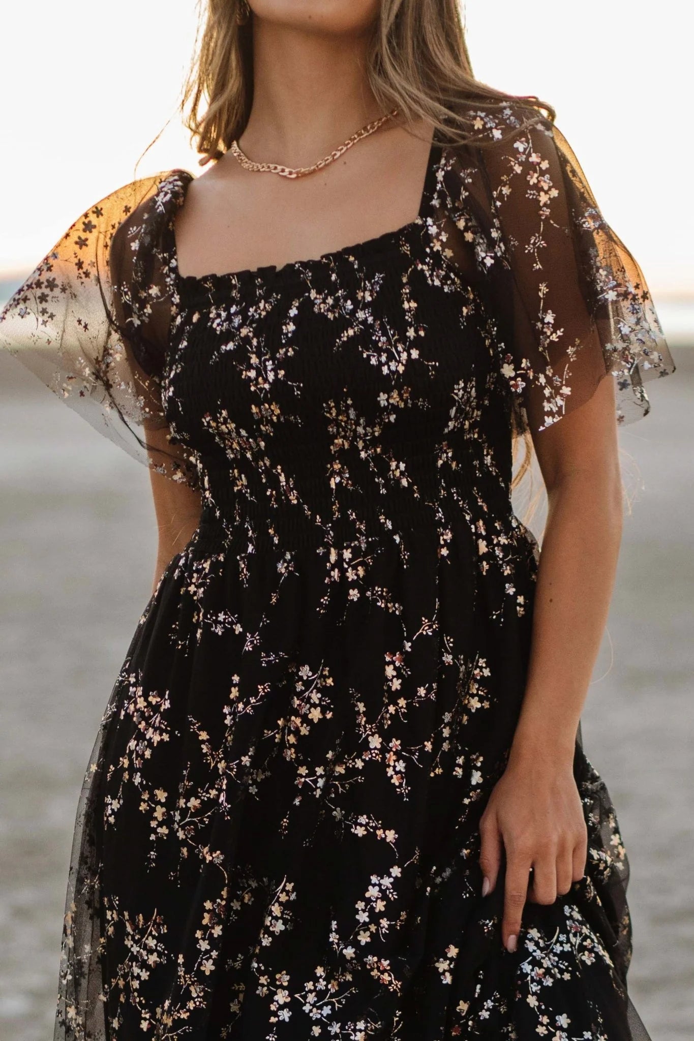 Cassandra Tulle Maxi Dress | Metallic Black