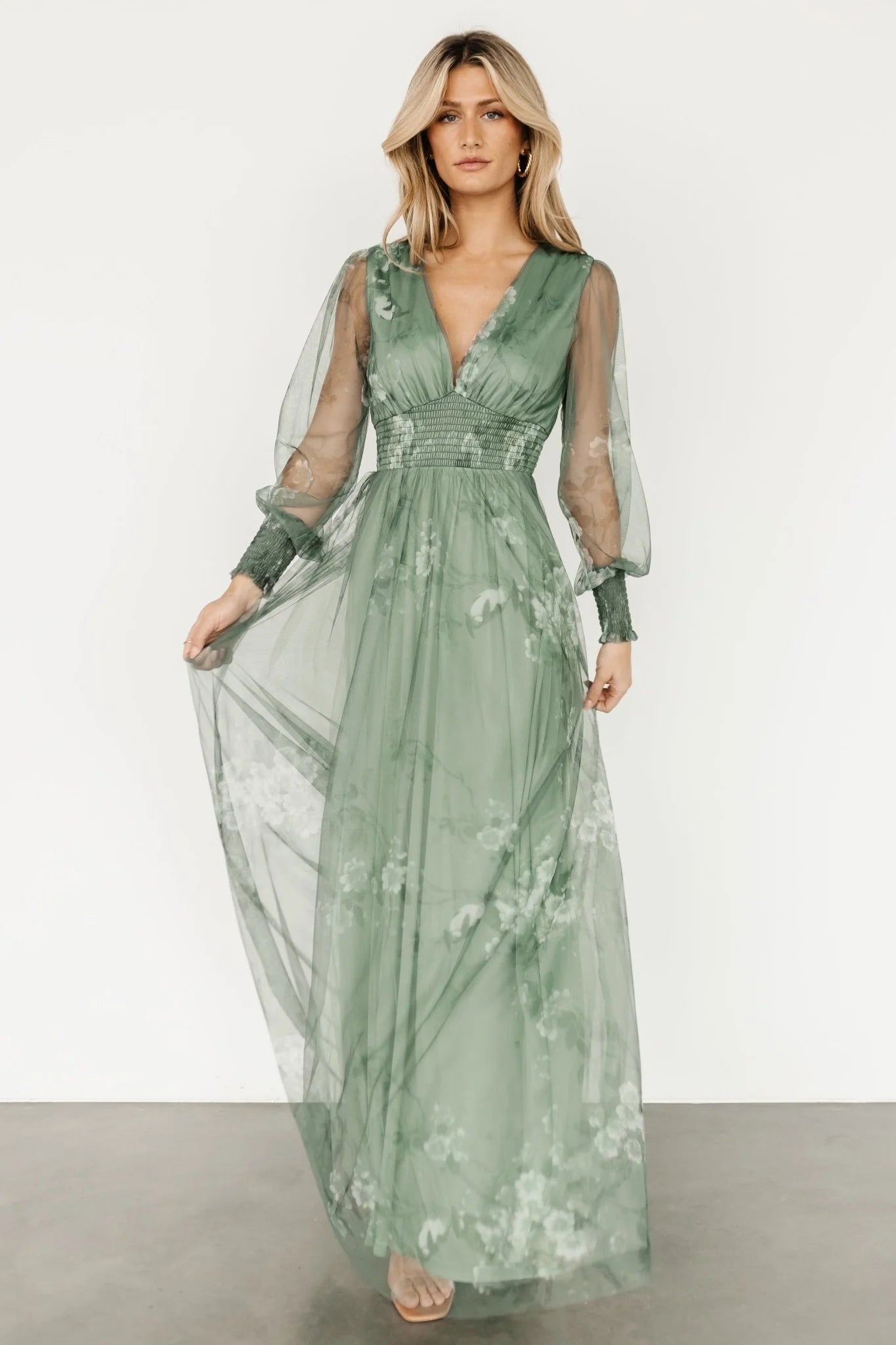 Layla Tulle Maxi Dress | Dusty Green Floral